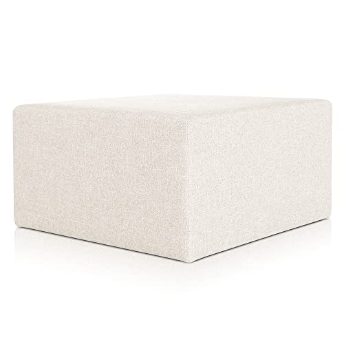 Deshome Pouf hocker Fußstütze 83x83x44 cm Wasserabweisender Stoff: Modernes Design Pouf für Sofa Wohnzimmer Schlafzimmer, Puff hocker, Pouffe Minerva Cremeweiße von Deshome