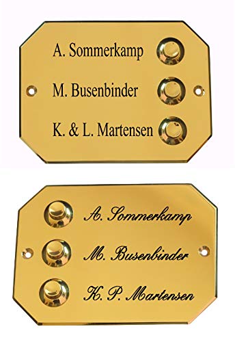 3er-Klingelschild-Klingel-Türschild-Schild-Türklingel-120 x 90 mm-Messing poliert mit Schutzlack-Namensschild Ohne, oder mit Gravur (Klingeln links mit 3 Zeilen Gravur) von Desi-Schilder