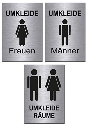 3er Set-Mann-Frau-Umkleide-Symbol-Toilette-Klo-WC-Schild 150 x 100 x 3 mm-Aluminium Edelstahloptik silber mattgebürstet Hinweisschild-Warnschild (3er Set Nr. 8 = 3 Stk. mit Klebepats) von Desi-Schilder