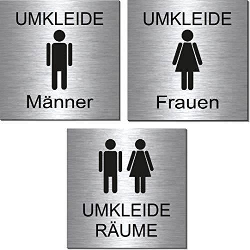 3er Set-Umkleideräume-Toiletten-WC-Bad-Klo-Umkleide Mann/Frau-Schild 100 x 100 x 3 mm-Aluminium Edelstahloptik silber mattgebürstet Hinweisschild-Warnschild-Set 20 von Desi-Schilder
