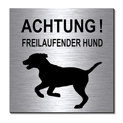 Achtung-Freilaufender-Hund-Schild 100 x 100 x 3 mm-Aluminium Edelstahloptik silber mattgebürstet Hinweisschild-1910-65 Achtung-Freilaufender-Hund-Schild 100 x 100 x 3 mm-Aluminium Edelstahloptik silber mattgebürstet Hinweisschild-1910-65 von Desi-Schilder