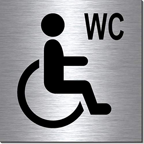 Behinderten WC-Toiletten-Bad-Klo-Rollstuhl-Schild 100 x 100 x 3 mm-Aluminium Edelstahloptik silber mattgebürstet Hinweisschild-Warnschild-1910-15 von Desi-Schilder