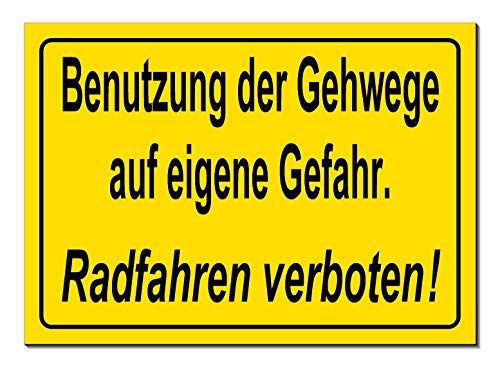 Benutzung Gehweg, eigene Gefahr-Radfahrer absteigen-Schild-Aluminium Verbund-300 x 200 x 3 mm-Warnschild-Hinweisschild-Türschild (1417-30 x 20 cm ohne Löcher) von Desi-Schilder