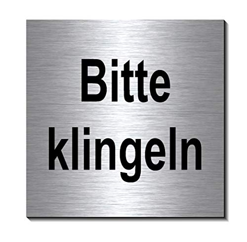Bitte klingeln-Schild 100 x 100 x 3 mm-Aluminium Edelstahloptik silber mattgebürstet-Türschild-Warnschild-Hinweisschild-1910-94 von Desi-Schilder