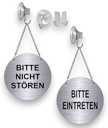 Bitte nicht stören-Bitte eintreten-Alu.-Edelstahloptik-Wendeschild-Infoschild-Hängeschild-Schild-130 mm Ø (139-21 mit Saughaken) von Desi-Schilder