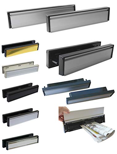 Briefeinwurf mit Schacht + mit Bürste-Aluminium und poliert-305 x 65 mm-Briefeinwurf-Briefklappe-Briefschlitz (Alu. schwarz-Kanten schwarz) von Desi-Schilder