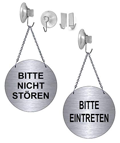 Bitte nicht stören-Bitte eintreten-Alu.-Edelstahloptik-Wendeschild-Infoschild-Hängeschild-Schild-130 mm Ø (139-21 mit Klebehaken) von Desi-Schilder