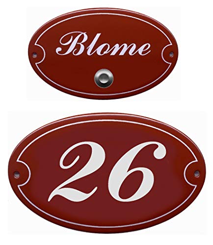 Emaille-Namensschild-Klingelschild-Türschild-150 x 105 oder 175 x 125 oder 185 x 145 mm-Türklingel-Klingel-mit Wunschtext (185 x 145 mm mit 1 Textzeile + Klingelkontakt) von Desi-Schilder