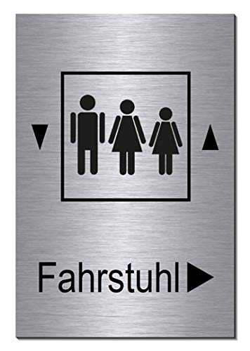 Fahrstuhl Pfeil rechts 150 x 100 x 3 mm-Aluminium Edelstahloptik silber mattgebürstet Hinweisschild (1905-66 mit Klebepads) von Desi-Schilder