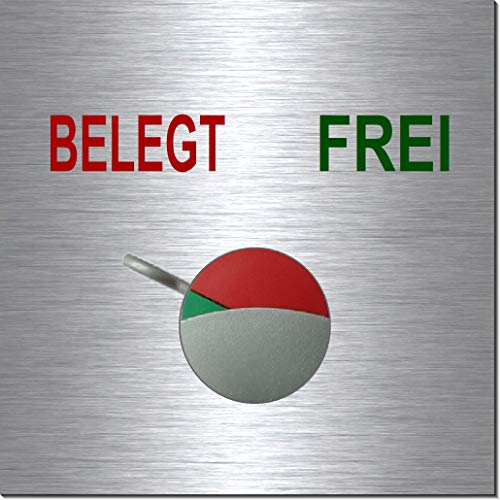 Frei-Besetzt-Frei-Belegt-Hinweisschild-Schild-mit Drehanzeige rot/grün-Türschild-Büroschild-100 x 100 x 3 mm-Aluminium Edelstahloptik silber mattgebürstet (1910-50 -Frei-Belegt mit Klebepads) von Desi-Schilder