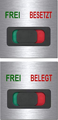 Frei-Besetzt-Frei-Belegt-Hinweisschild-Schild-mit Schieber-Türschild-Büroschild-100 x 100 x 3 mm-Aluminium Edelstahloptik silber mattgebürstet (1910-52 -Frei-Besetzt mit Klebepads) von Desi-Schilder