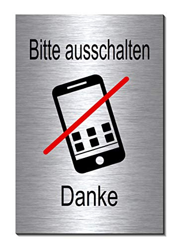 Handyverbot-Handy ausschalten-Symbol-Schild 150 x 100 x 3 mm-Aluminium Edelstahloptik silber mattgebürstet Hinweisschild (1905-19 mit Klebepats) von Desi-Schilder