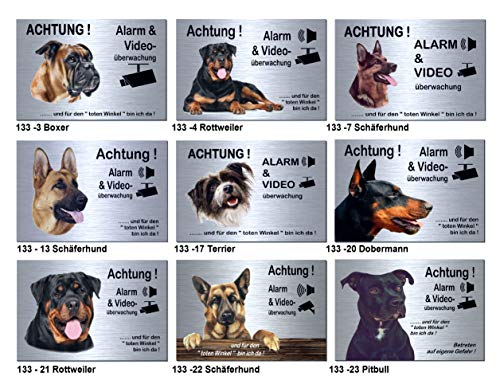 Hunde-Alarm + Video-Überwachung-Hund-Schild-Hundeschild-300 x 200 x 3 mm-Aluminium Edelstahloptik-Tierschild-Warnschild-Hinweisschild (133-13 Schäferhund ohne Löcher) von Desi-Schilder