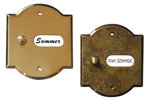 Messing brünierte oder polierte-Gussklingel-140 x 120 x 6 mm Ø-Türklingel-Zur Selbstbeschriftung-Klingelplatte-Klingel-Klingelknopf (Messing antikbrüniert) von Desi-Schilder