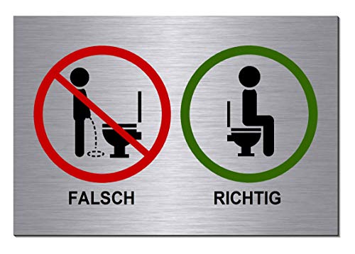 Nicht im stehen Pinkeln-Bitte setzen-Symbol-Schild 150 x 100 x 3 mm-Aluminium Edelstahloptik silber mattgebürstet Hinweisschild (1905-64 mit Klebepads) von Desi-Schilder