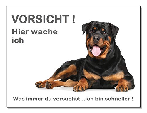 Rottweiler-Hier wache ich-Hundeschild-Schild-3 Größen-Aluminium Verbund-Hund-Tierschild-Warnschild-Hinweisschild (1450-83 -20 x 15 cm mit Löcher) von Desi-Schilder