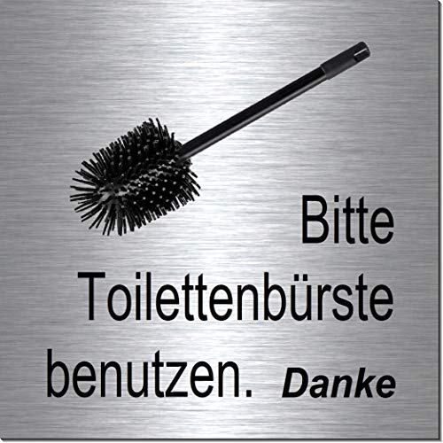 Toilettenbürste-Klobürste benutzen-Toilette-Bad-WC-Klo-Symbol-Schild 100 x 100 x 3 mm-Aluminium Edelstahloptik Silber mattgebürstet Hinweisschild-Warnschild-1910-23 von Desi-Schilder