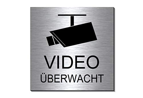 Videoüberwacht-Symbol-Schild 100 x 100 x 3 mm-Aluminium Edelstahloptik silber mattgebürstet-selbstklebend Warnschild-Videoschild-Hinweisschild 1910-30 von Desi-Schilder