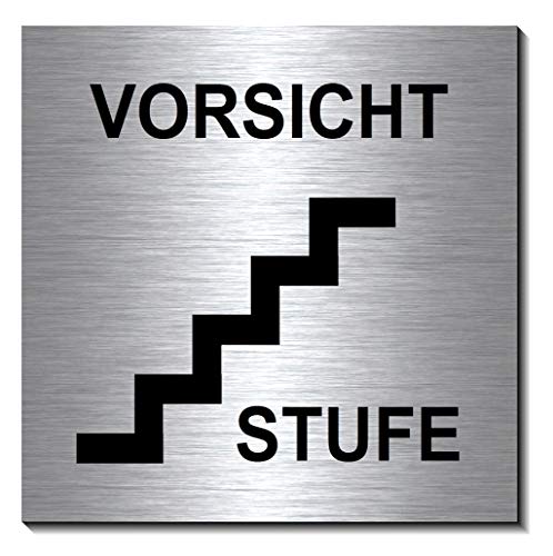 Vorsicht Stufe Schild 100 x 100 x 3 mm-Aluminium Edelstahloptik silber mattgebürstet Hinweisschild-1910-69 von Desi-Schilder