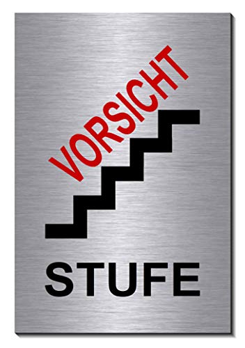 Vorsicht Stufe-Treppe 150 x 100 x 3 mm-Aluminium Edelstahloptik silber mattgebürstet Hinweisschild (1905-76 -15 x 10 cm mit Löcher) von Desi-Schilder