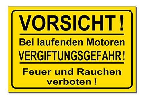 Vorsicht bei laufenden Motoren-Vergiftungsgefahr-Rauchen-Feuer verboten-Schild-Aluminium Verbund-300 x 200 x 3 mm-Warnschild-Hinweisschild-Türschild (1249 mit Löcher) von Desi-Schilder
