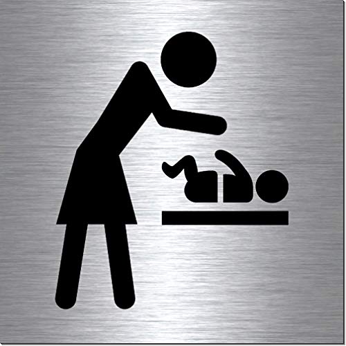 Wickelraum-Toilette-Bad-WC-Klo-Symbol-Schild 100 x 100 x 3 mm-Aluminium Edelstahloptik silber mattgebürstet Hinweisschild-Warnschild-1910-33 von Desi-Schilder