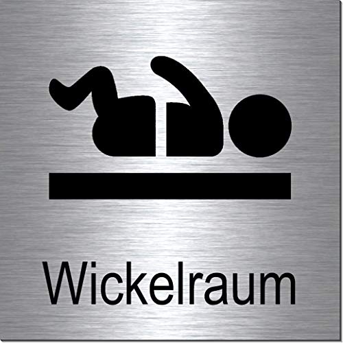 Wickelraum-Toilette-Bad-WC-Klo-Symbol-Schild 100 x 100 x 3 mm-Aluminium Edelstahloptik silber mattgebürstet Hinweisschild-Warnschild-1910-34 von Desi-Schilder