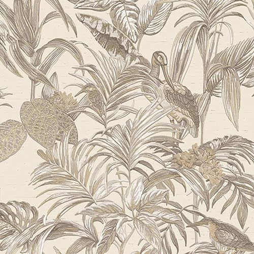 Design ID DE120012 Vlies-Tapete Paradiesvogel, Beige und Gold, 10 m x 0,53 m, einfarbig von Design ID