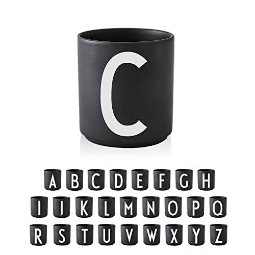 Design Letters Buchstaben Porzellan Kaffeetasse A-Z Schwarz | Verwendung als Zahnputzbecher | Geschenke für Frauen, Männer | Dekorativ Design Tasse in Premium Porzellan mit eingravierter Buchstabe von Design Letters