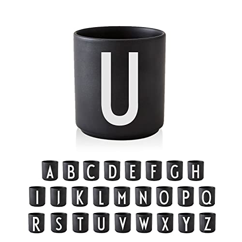 Design Letters Buchstaben Porzellan Kaffeetasse A-Z Schwarz | Verwendung als Zahnputzbecher | Geschenke für Frauen, Männer | Dekorativ Design Tasse in Premium Porzellan mit eingravierter Buchstabe von Design Letters