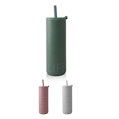 Design Letters Auslaufsicherer Thermobecher mit Deckel & Strohhalm | Thermoflasche mit einzigartiger Verschluss | Thermobecher Coffee to go | 500ml Edelstahlbecher | BPA, BPS-freier Campingbecher von Design Letters