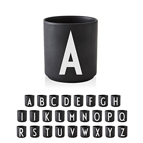 Design Letters Buchstaben Porzellan Kaffeetasse A-Z Schwarz | Verwendung als Zahnputzbecher | Geschenke für Frauen, Männer | Dekorativ Design Tasse in Premium Porzellan mit eingravierter Buchstabe von Design Letters