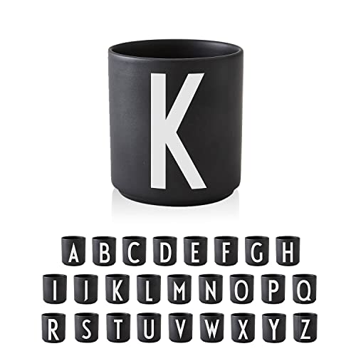 Design Letters Buchstaben Porzellan Kaffeetasse A-Z Schwarz | Verwendung als Zahnputzbecher | Geschenke für Frauen, Männer | Dekorativ Design Tasse in Premium Porzellan mit eingravierter Buchstabe von Design Letters