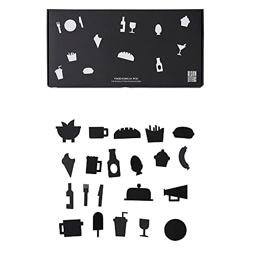 Design Letters Food Icons für Message Boards, 21 stück (Schwarz) - Seien Sie kreativ mit Symbolen, erstellen Sie Ihre eigene Menükarte oder organisieren Sie die wöchentlichen Mahlzeiten an der Tafel von Design Letters