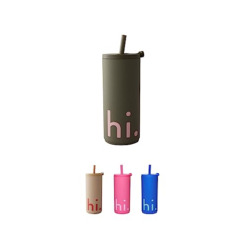 Design Letters Kaffeebecher 500 Ml Olive | Trinkbecher mit Deckel & Strohhalm | Kaffeebecher To Go BPA/BPS frei | Campingbecher | Coffee To Go Becher | Reisebecher mit Strohhalm von Design Letters