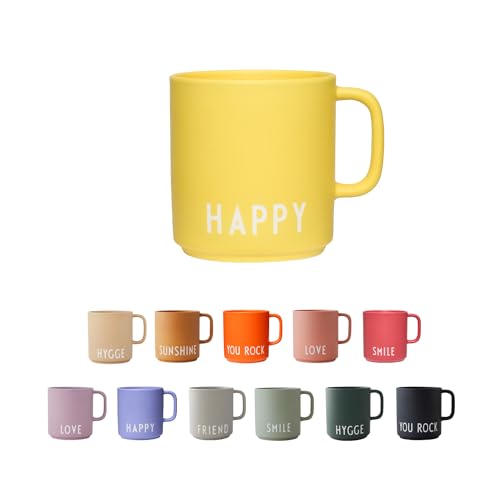 Design Letters Kaffeebecher mit Henkel | Tasse mit Spruch | Dänisches Design Lieblingsbecher zu Geschenke für Frauen | 250ml Kaffebecher | Kaffeetasse mit Spruch | Happy, Gelb von Design Letters