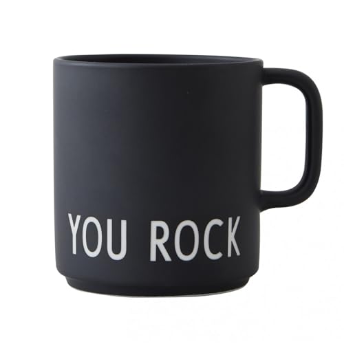 Design Letters Kaffeebecher mit Henkel | Tasse mit Spruch | Dänisches Design Lieblingsbecher zu Geschenke für Frauen | 250ml Kaffebecher | Kaffeetasse mit Spruch | You Rock, Schwarz von Design Letters