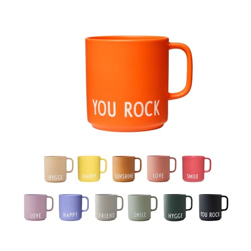 Design Letters Kaffeebecher mit Henkel | Tasse mit Spruch | Dänisches Design Lieblingsbecher zu Geschenke für Frauen | 250ml Kaffebecher | Kaffeetasse mit Spruch | You Rock, Orange von Design Letters