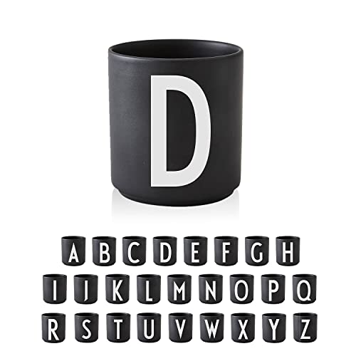 Design Letters Buchstaben Porzellan Kaffeetasse A-Z Schwarz | Verwendung als Zahnputzbecher | Geschenke für Frauen, Männer | Dekorativ Design Tasse in Premium Porzellan mit eingravierter Buchstabe von Design Letters