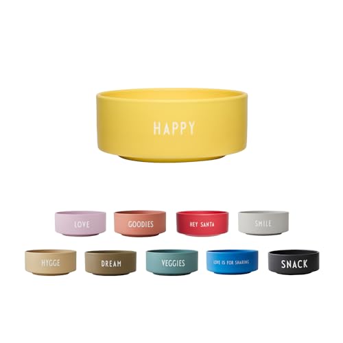 Design Letters Snackschale Happy Gelb | Servierschale, Dessertschale und Dipschale in Porzellan für Dessert, Nüsse, Eis, Gemüse, Müsli, Dip und Tapas | D: 11 cm, 300 ml | Nordisches Design von Design Letters