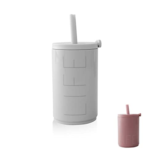 Design Letters Travel auslaufsicher Trinkbecher mit Deckel & Strohhalmen Rose | to go becher mit einzigartige Schließfunktion | 330 ml | mehrweg Reise becher | BPA- und BPS-frei smoothie becher von Design Letters