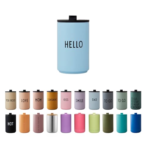 Design Letters Thermobecher HELLO | Thermobecher kaffee to go | Kaffeebecher To Go aus Edelstahl doppelwandig isoliert, auslaufsicher | Geschenke für frauen, Männer | Travel mug | 350 ml von Design Letters