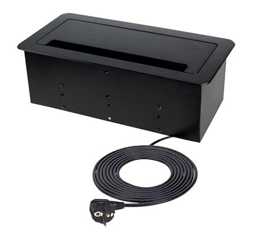 DesignLight Inbox-CZ-DE-3,0-02 Inbox Möbel-Einbausteckdose SCHWARZ mit 2X SCHUKO, 1x USB A, 1x USB C, 1x RJ45 und 1x HDMI, 3 m Netzkabel von Design Light