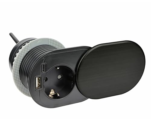 DesignLight Möbel-Einbausteckdose SLIDEBOX schwarz mit USB A und USB C/Tischsteckdose, SLIDEBOX-CZ-DE-UAC-01 von Design Light