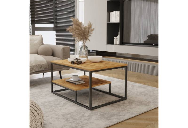 Design Möbel Couchtisch Moderner Couchtisch mit Ablage Stahlgestell, 90x60x48 cm von Design Möbel