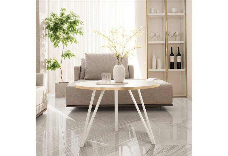 Design Möbel Couchtisch Moderner runder Couchtisch Metall Schwarz/Weiß Loft goldener Kante von Design Möbel