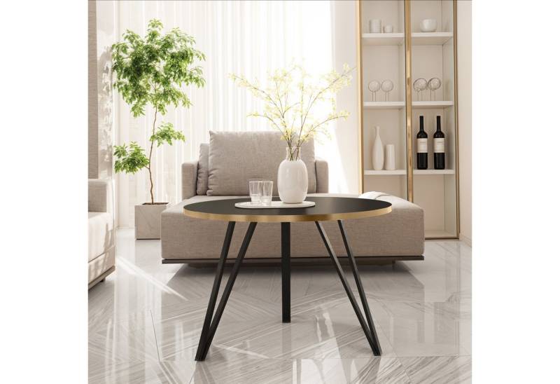 Design Möbel Couchtisch Moderner runder Couchtisch Metall Schwarz Weiß Loft goldener Kante von Design Möbel