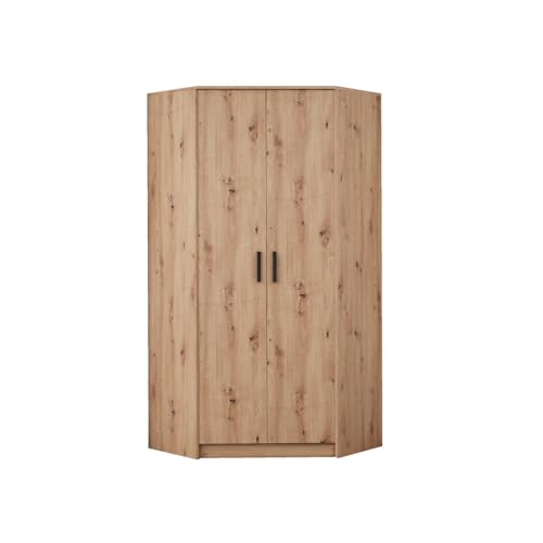 Design Möbel Eckkleiderschrank Gustavo Kleiderschrank Holz Abschließbarer Schrank Soft-Close Scharnieren PVC-Kanten Kleiderstange Kleiderschrank Kinderzimmer Artisan Eiche 91x195x91 cm von Design Möbel