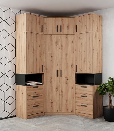 Design Möbel Kleiderschrank Gustavo Schrank Zwei Regale Kleiderschrank Holz Abschließbarer Schrank Soft-Close-Scharnieren PVC-Kanten Kleiderschrank Schlafzimmer Begehbarer Kleiderschrank Artisan Eiche von Design Möbel