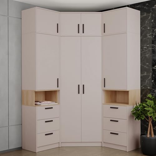 Design Möbel Kleiderschrank Gustavo Schrank Zwei Regale Kleiderschrank Holz Abschließbarer Schrank Soft-Close-Scharnieren PVC-Kanten Kleiderschrank Schlafzimmer Begehbarer KleiderschrankCaschmere von Design Möbel